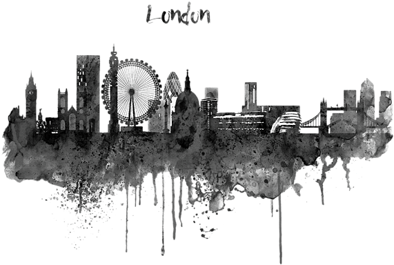 Bleed Area May Not Be Visible - London Skyline Black And White Watercolor (600x471), Png Download