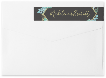 Aqua Teal Watercolor Succulents Gold Foil Frame & Black - Gold (466x395), Png Download