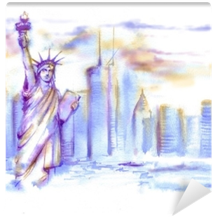 Hand-drawn Watercolor Drawing Of The American Landscape - Interestprint Hand-drawn Watercolor The Statue Of Liberty (400x400), Png Download