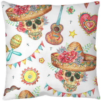 Watercolor Seamless Pattern With Skull In Sombrero - Watercolor Painting (400x400), Png Download