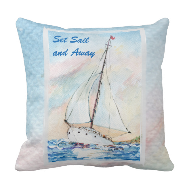 Sailboat At Sea Fine Art Watercolor Painting Pillows - Sail (650x650), Png Download