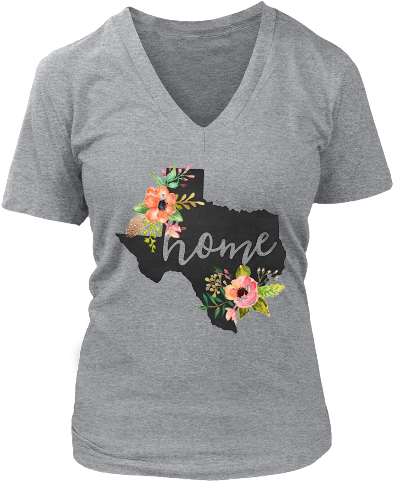 Texas Home Chalkboard Watercolor Flowers State T-shirt - October Girl T Shirt (960x960), Png Download