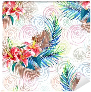 Seamless Floral Pattern With Beautiful Watercolor Palm - Watercolor Painting (400x400), Png Download