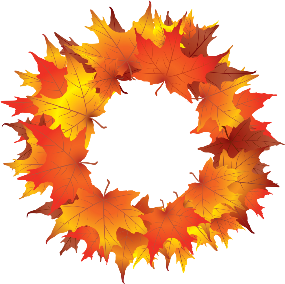 Fall Clipart, Watercolor Fall Clipart, Hand Painted - Fall Leaves Wreath Png (1000x1000), Png Download