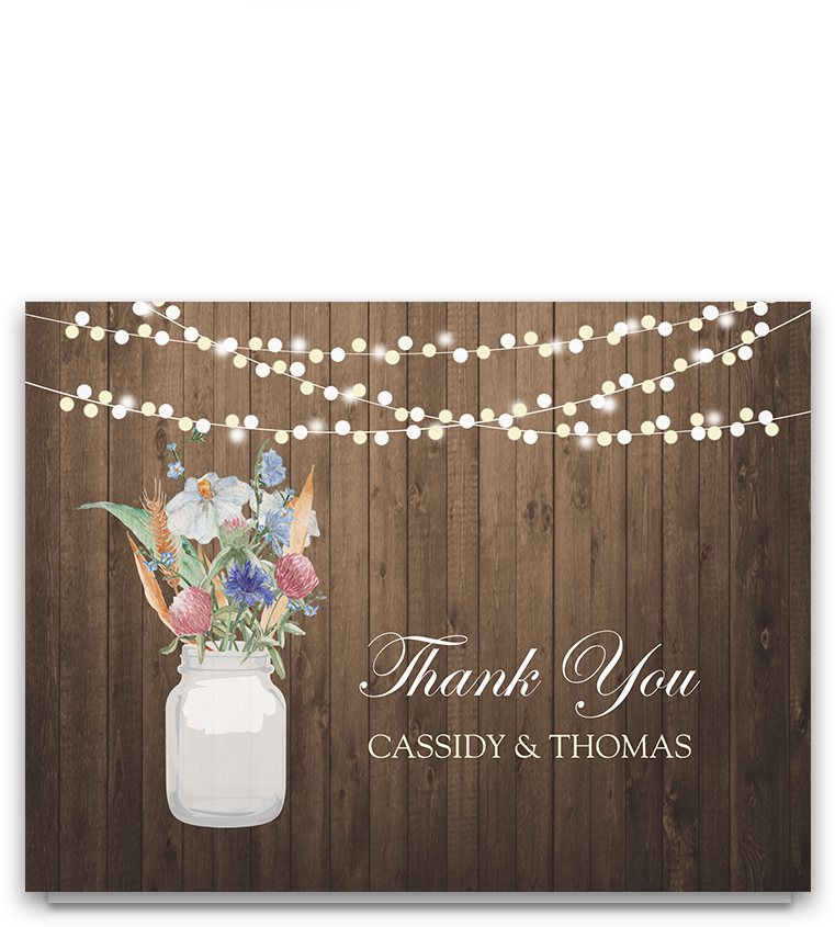 Rustic Mason Jar Wildflower Floral Thank You Cards - Thank You Cards 40 Floral Thank You Notes For Your (900x900), Png Download