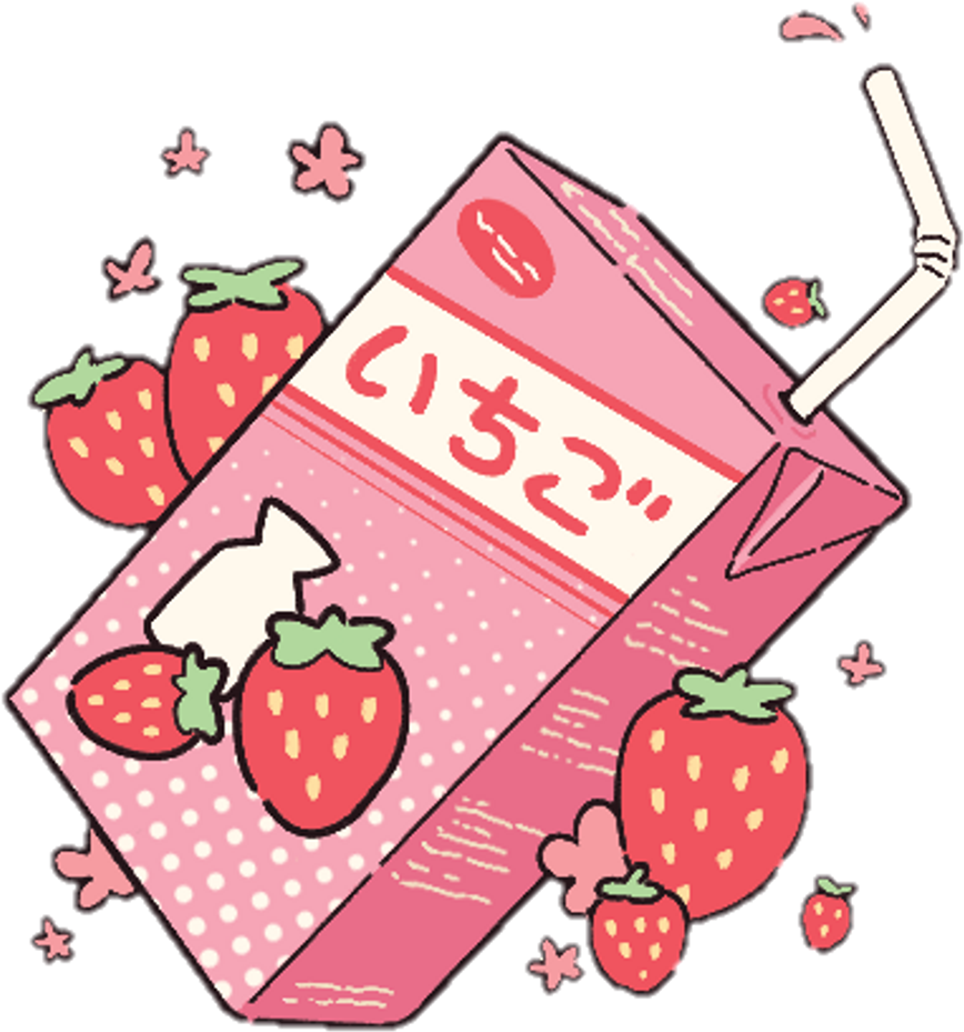 Aesthetic Kawaii Milk Strawberry Pink - Aesthetic Kawaii Strawberry (1024x1024), Png Download