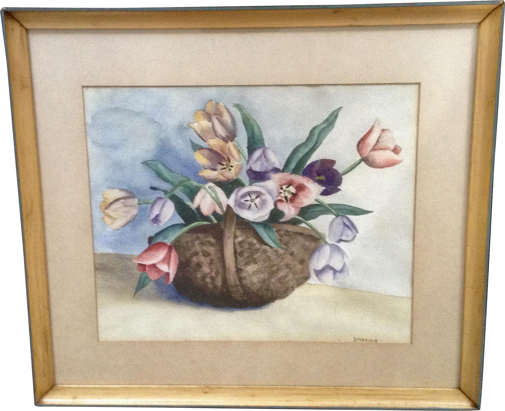 Etheridge, Basket Of Tulips Floral Still Life Watercolor - Watercolor Painting (1763x1763), Png Download