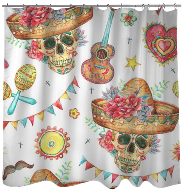 Watercolor Seamless Pattern With Skull In Sombrero - Motif (400x400), Png Download