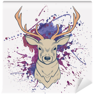 Vector Grunge Illustration Of Deer With Watercolor - Purple Deaddress Shower Curtain (400x400), Png Download