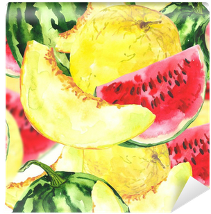 Watercolor Seamless Background With Melon And Watermelon - Watermelon (400x400), Png Download