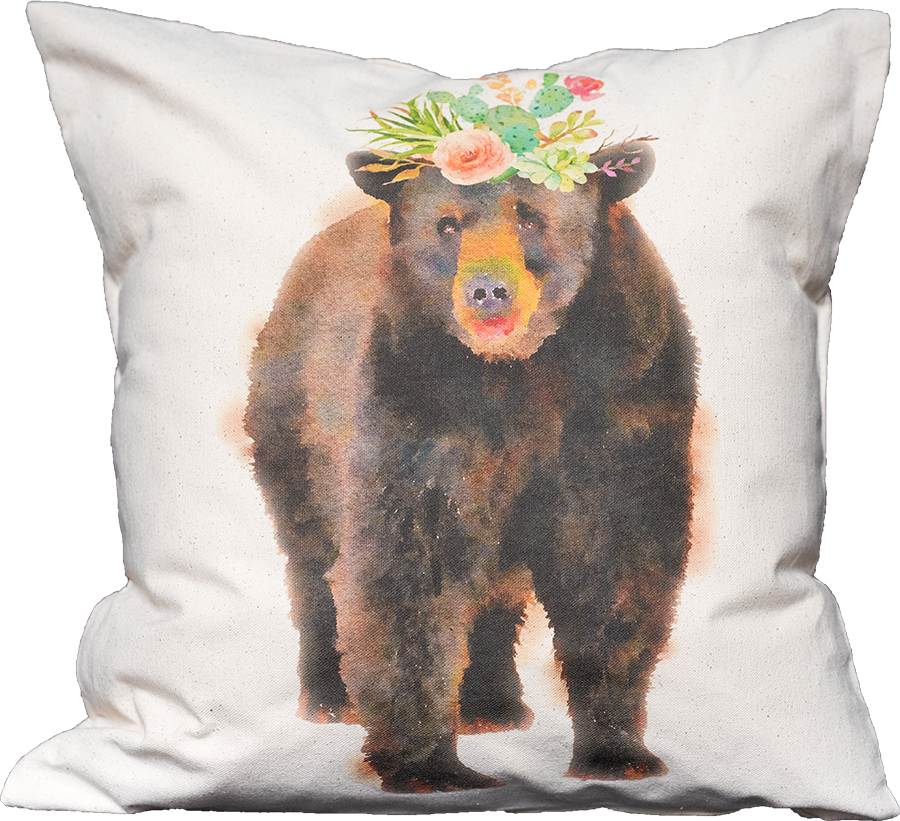 Watercolor Floral Bear - Cushion (900x821), Png Download