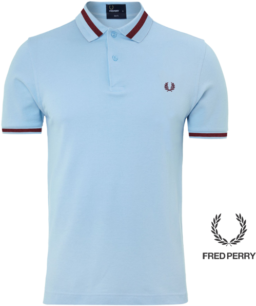 ~fred Perry Slim Fit Single Tipped Sky Blue Polo Shirt - Sky Blue Fred Perry Polo (600x600), Png Download