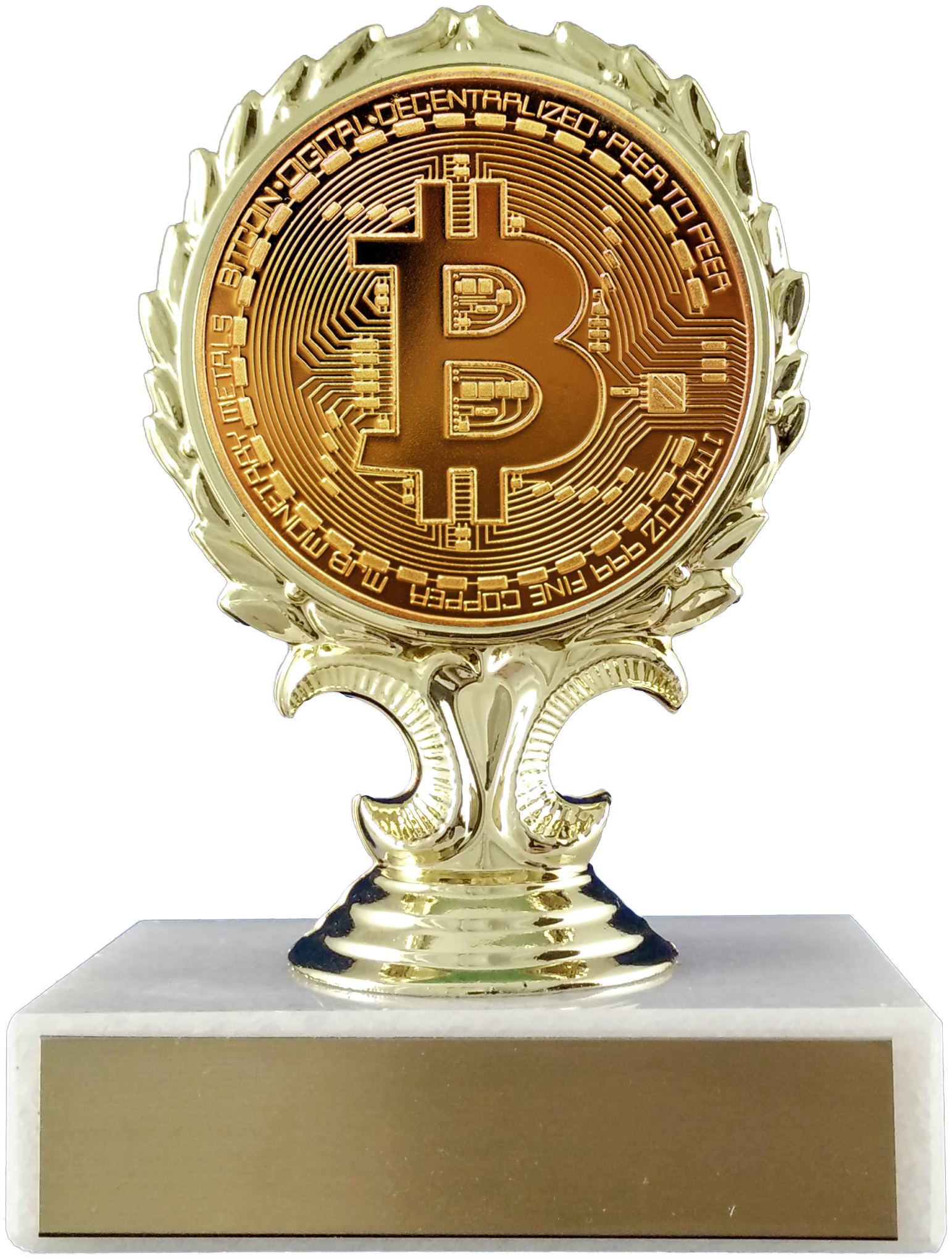 Bitcoin Logo Trophy On Flat White Marble - Trophy (1542x2039), Png Download