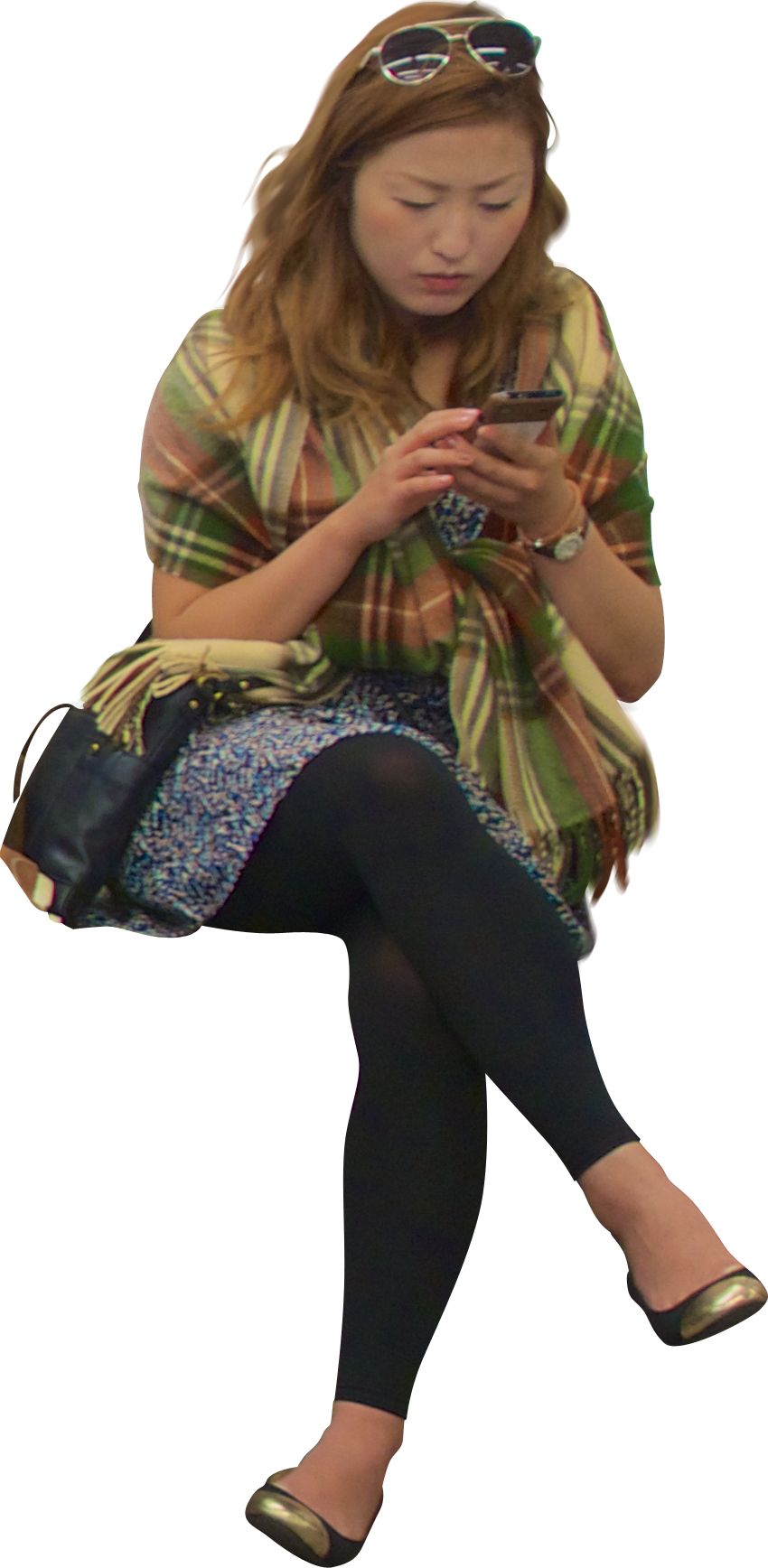 Download - Persona Sentada Con Celular (850x1736), Png Download