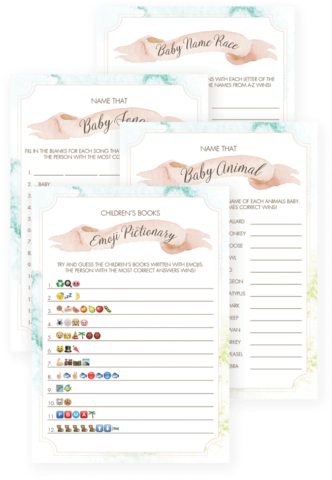 Watercolor Games For Baby Shower Printable By Littlesizzle - Baby Shower Emoji Pictionary (819x1024), Png Download