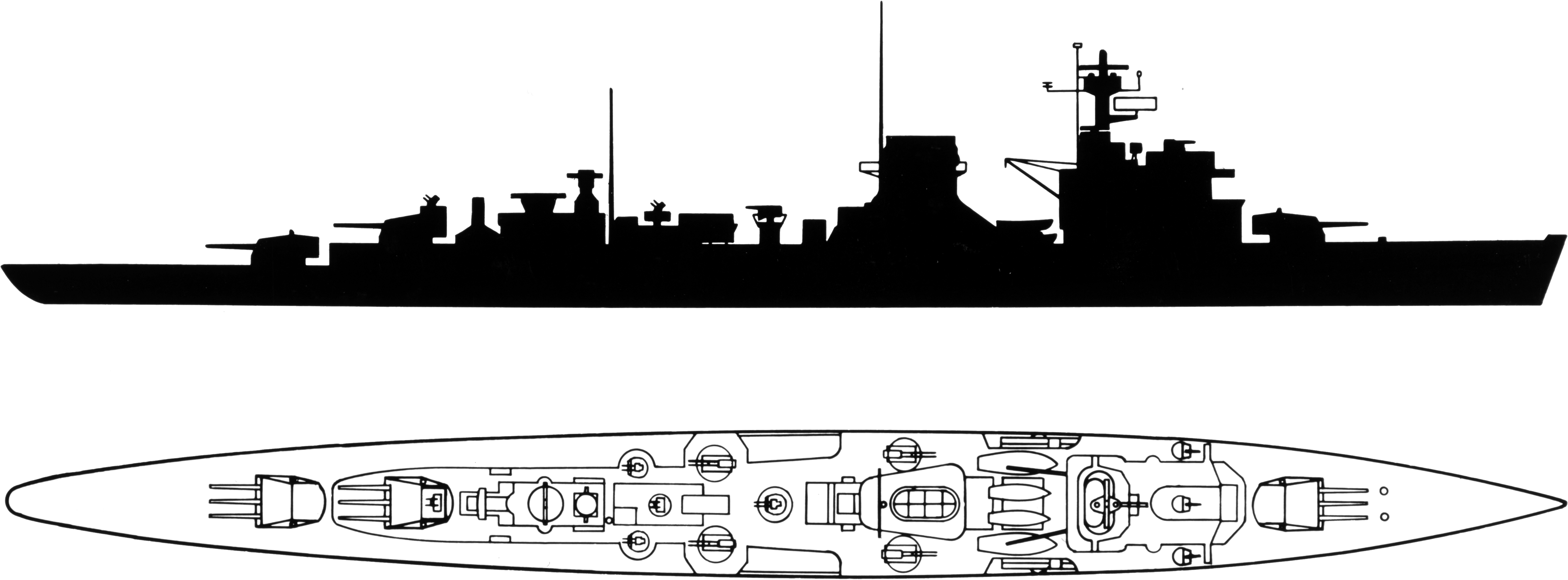 Recognition Silhouette Of The Soviet Light Cruiser - Cruiser (5314x1978), Png Download