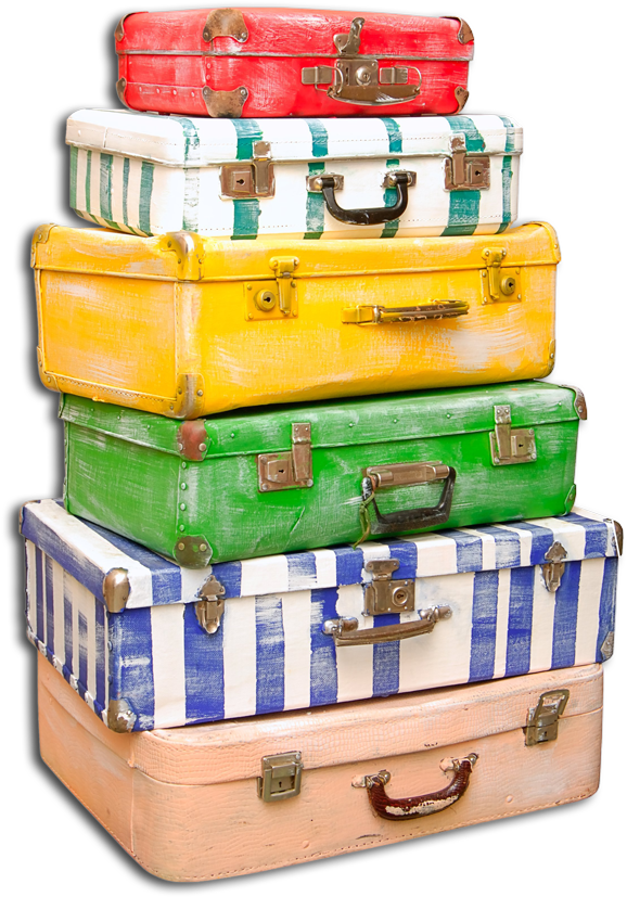 A Stack Of Luggage - Pile Of Luggage Png (600x862), Png Download