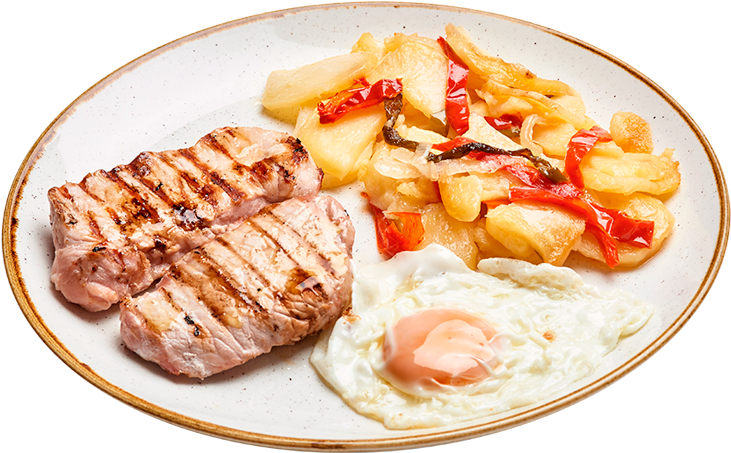 Lomo Con Huevo Y 'papas' A Lo Pobre - Babi Panggang (844x537), Png Download