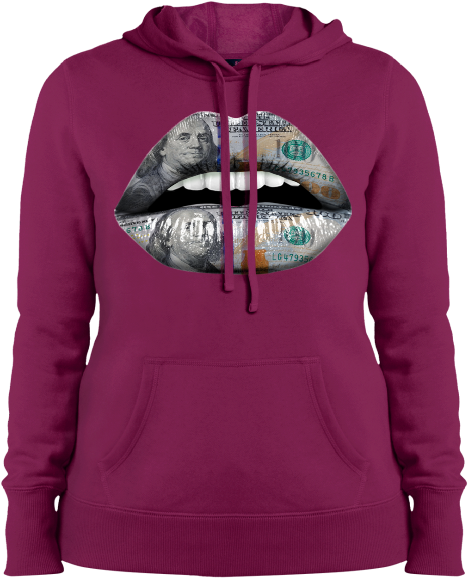"100 Dollar Lips" Ladies' Pullover Hooded Sweatshirt - Sweatshirt (1155x1155), Png Download