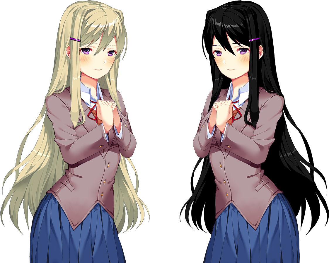 Black-haired Yuri And Blonde Yuri, Both As Cute As - Doki Doki Literature Club Yuri Sprite (1920x1080), Png Download