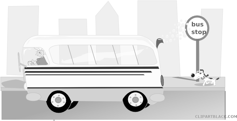 Clipart Black And White Bus Stop Clipart - Bus (800x398), Png Download