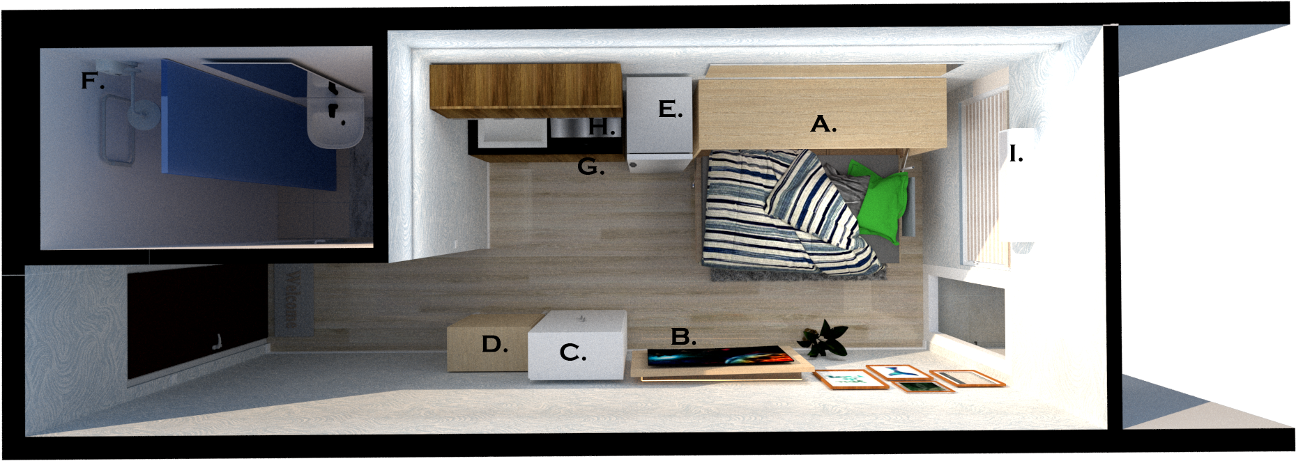 Horizontal Murphy Bed B - Living Room (1920x1080), Png Download