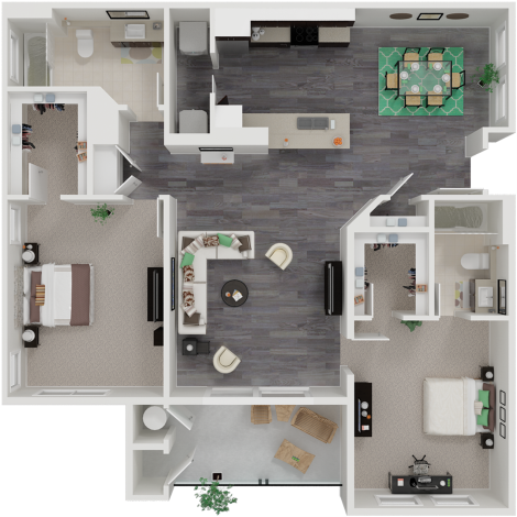 Bedroom Apartments With Two Bathrooms (670x480), Png Download
