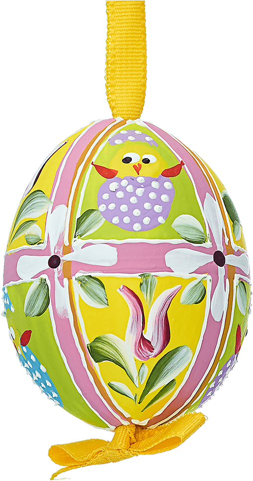Easter Egg Yellow/green With Chicks And Flowers - Pendant (1000x1000), Png Download