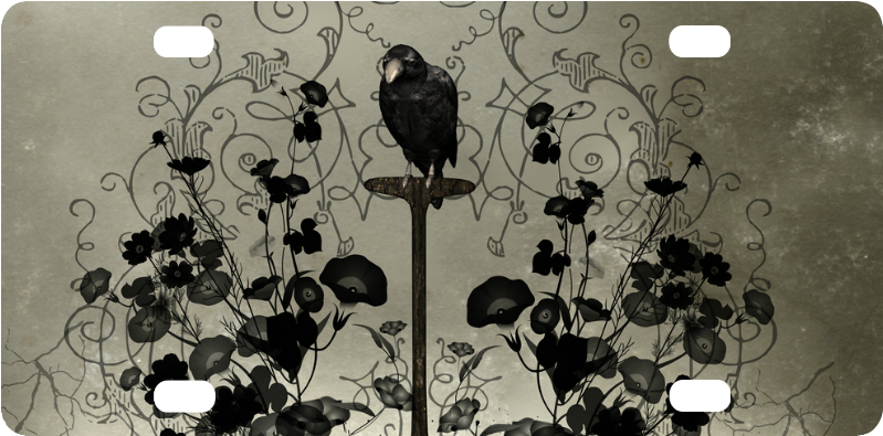 Crow With Flowers On Vintage Background Classic License - Mouse (1000x1000), Png Download