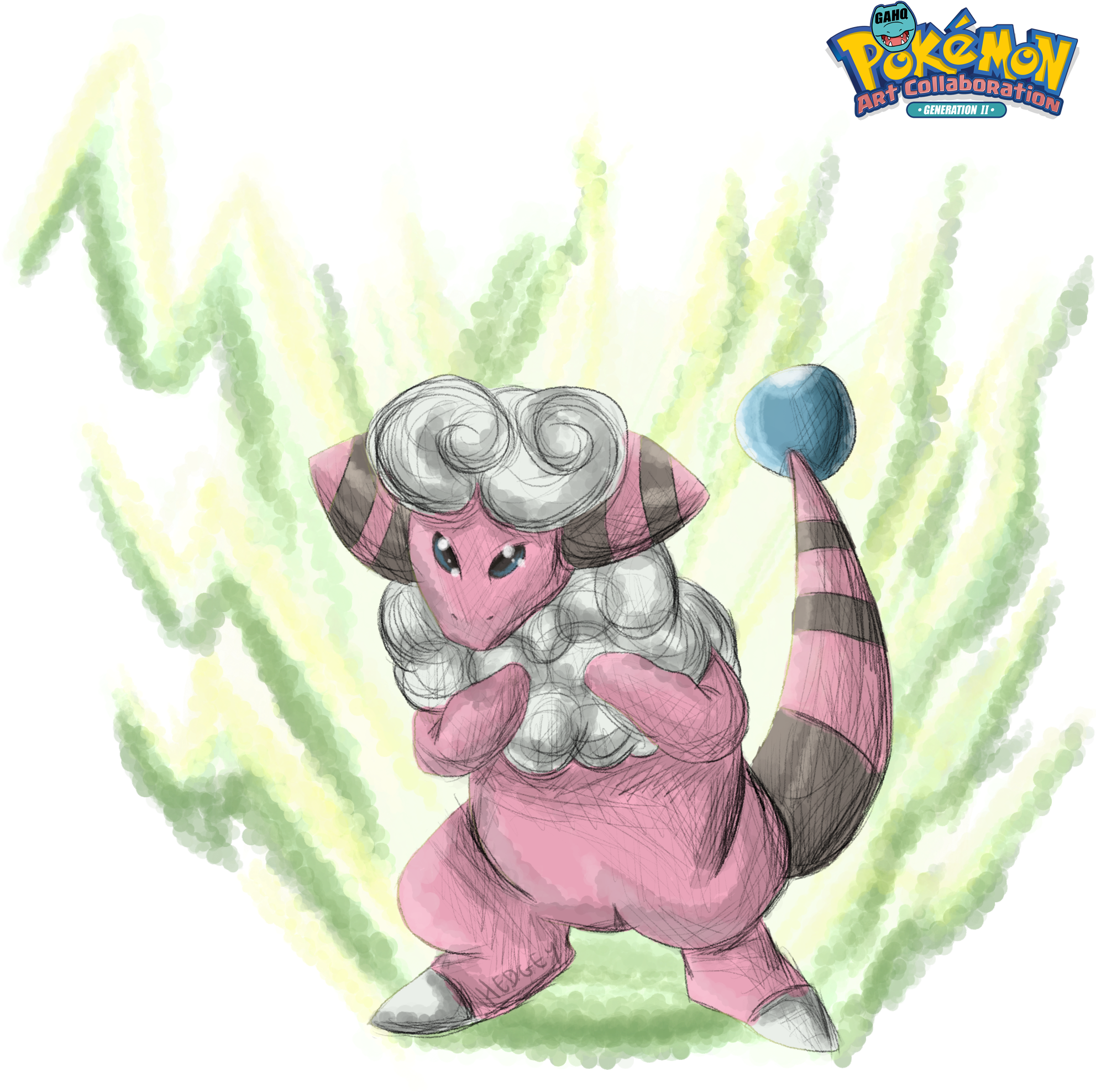 #180 Flaaffy Used Thunderbolt And Cotton Guard In The - Cartoon (2000x2000), Png Download