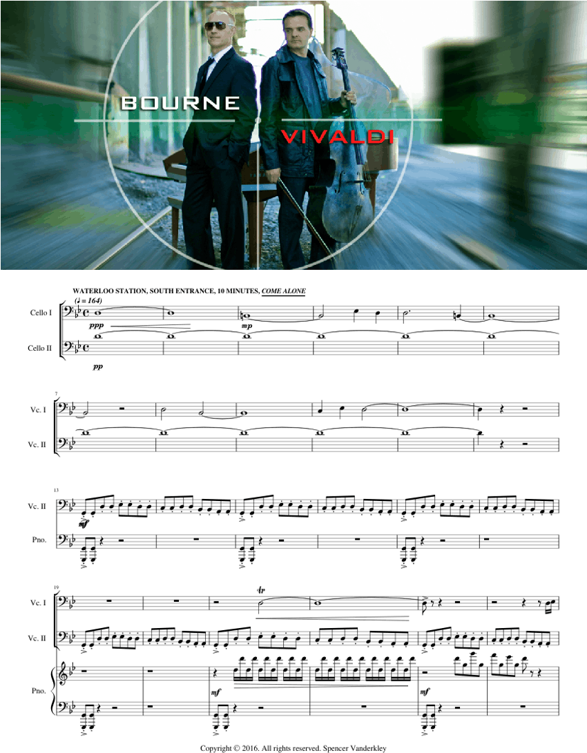 Bourne Soundtrack // Vivaldi's Double Cello Concerto - Sheet Music (850x1100), Png Download