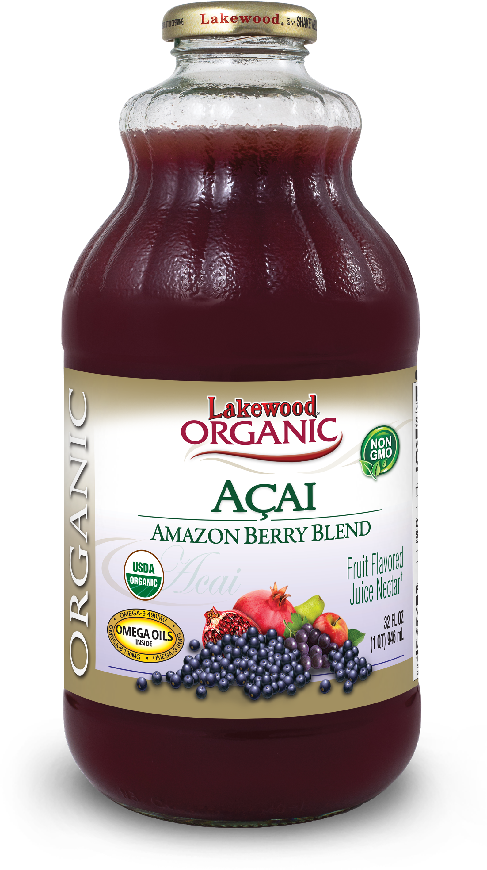 Lakewood Organic Acai Amazon Berry Juice Blend, 32 - Cold Pressed Concord Grape Juice (1619x3000), Png Download