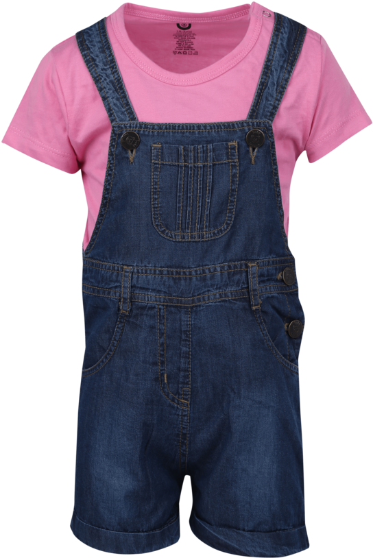 Girls Cotton Dungaree And Top Set - One-piece Garment (640x960), Png Download