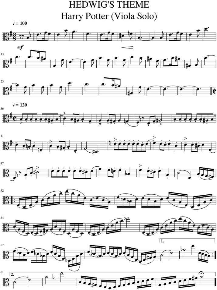 Hedwig S Theme - Guitar (850x1100), Png Download