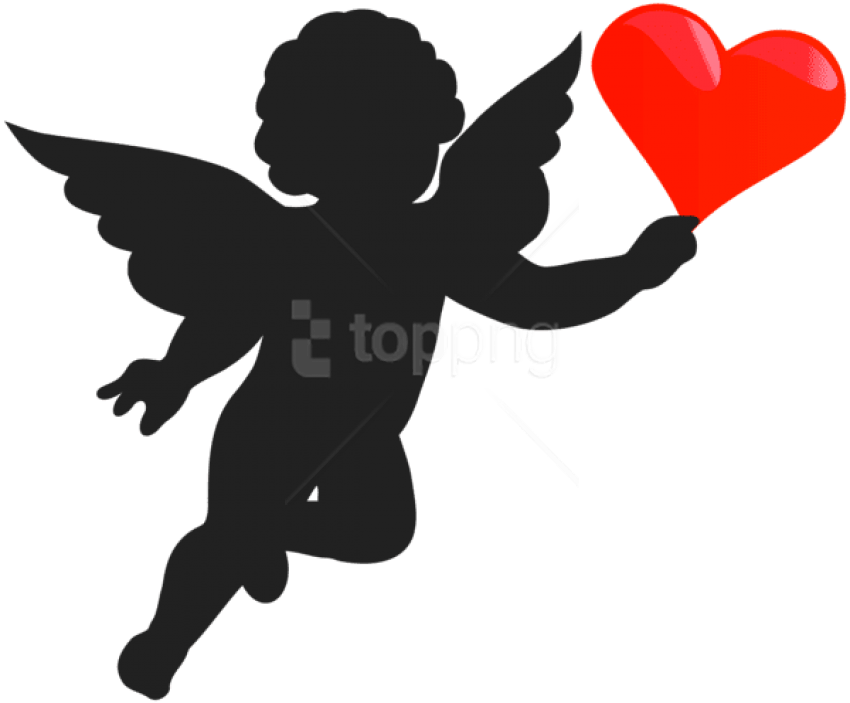 Free Png Download Cupid With Heart Silhouette Png Images - Cupid Silhouette Clip Art (850x703), Png Download