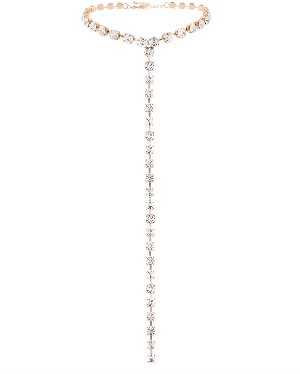 Rhinestone Alloy Long Chain Necklace In Golden - Chain (600x798), Png Download