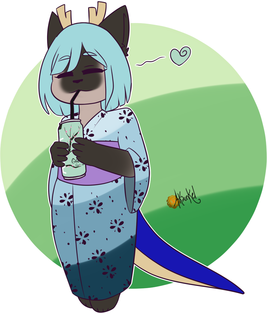 Sweet Dragon Kitty And Her Favorite Green Tea ~ - Cartoon (874x1031), Png Download