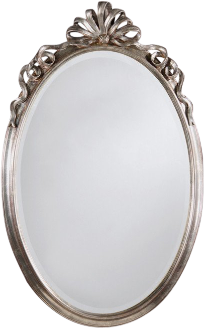 Neo Classic Oval Ribbon Carved Silver Mirror - Mirror (750x750), Png Download