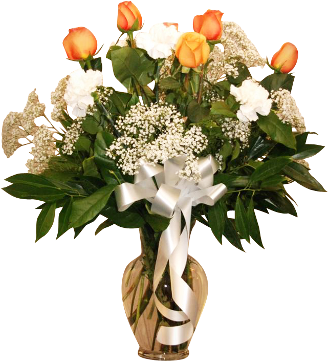 Vase Arrangement Rose And Carnation - Flower (846x1000), Png Download