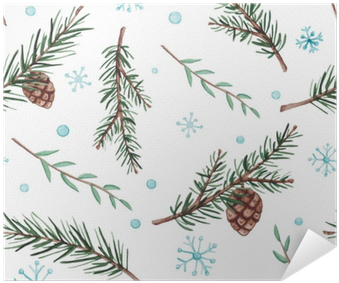 Seamless Pattern Of Watercolor Fir Branches And Snow - Watercolor Painting (400x400), Png Download