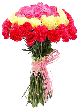 Mix Flowers Bunch Of 50 Carnations & Roses - Flower Bouquet (428x428), Png Download