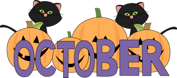 Black Cat Clipart Pumpkin Patch - October Clipart Transparent (600x267), Png Download