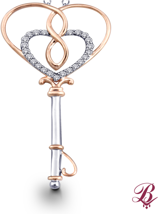 Diamond Infinity Dual Heart And Key Pendant - Heart (740x740), Png Download