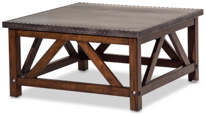 Square Metal Nail Heads Top Wood Base Brown Cocktail - Aico Brighton Square Cocktail Table By Michael Amini (500x425), Png Download