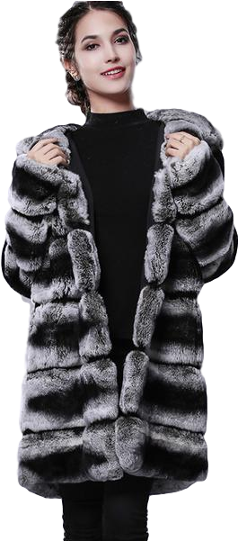 Hooded Rex Rabbit Fur Coat - Fur Clothing (600x600), Png Download