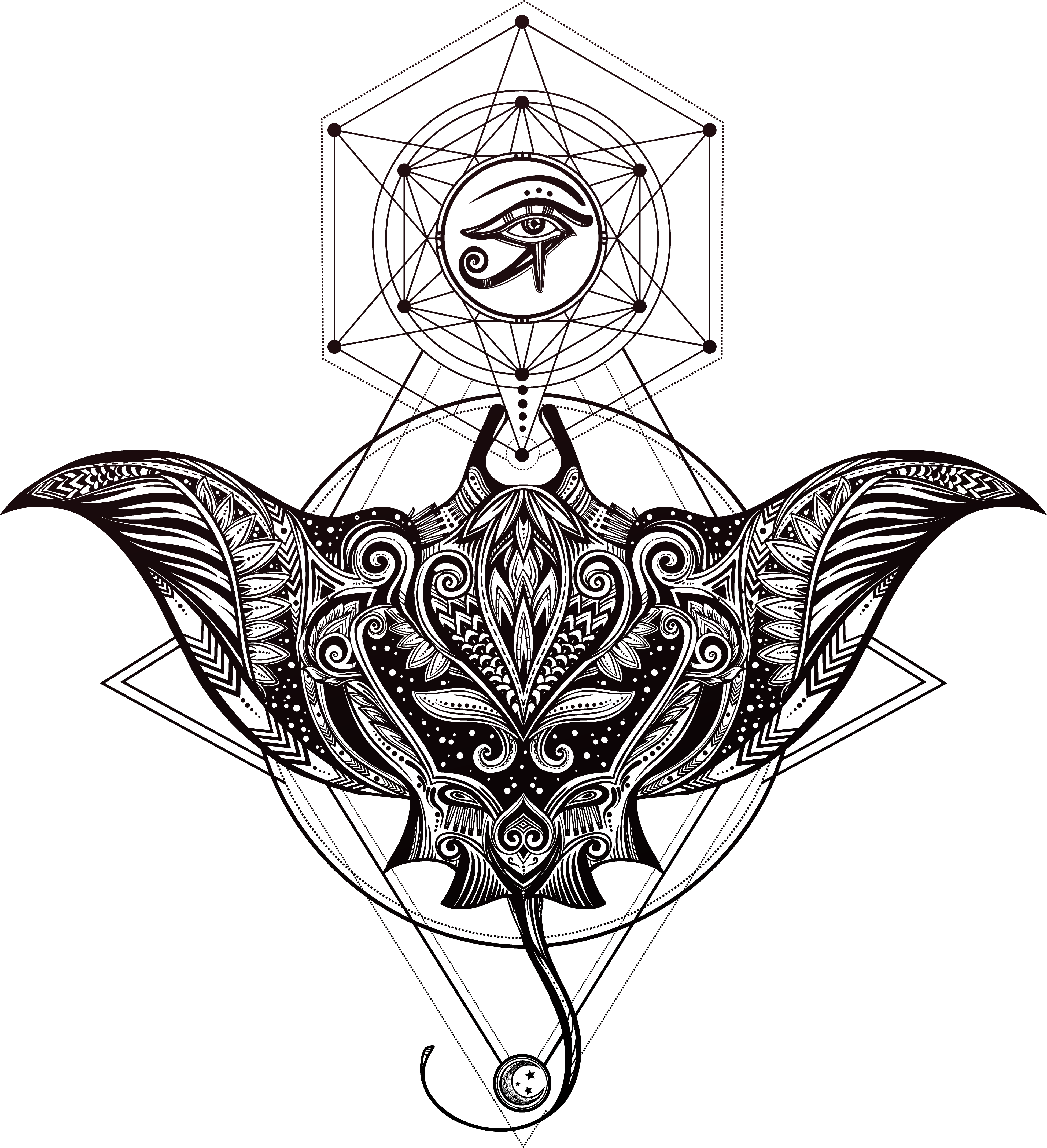 Maori Stingray Drawing (3904x4278), Png Download
