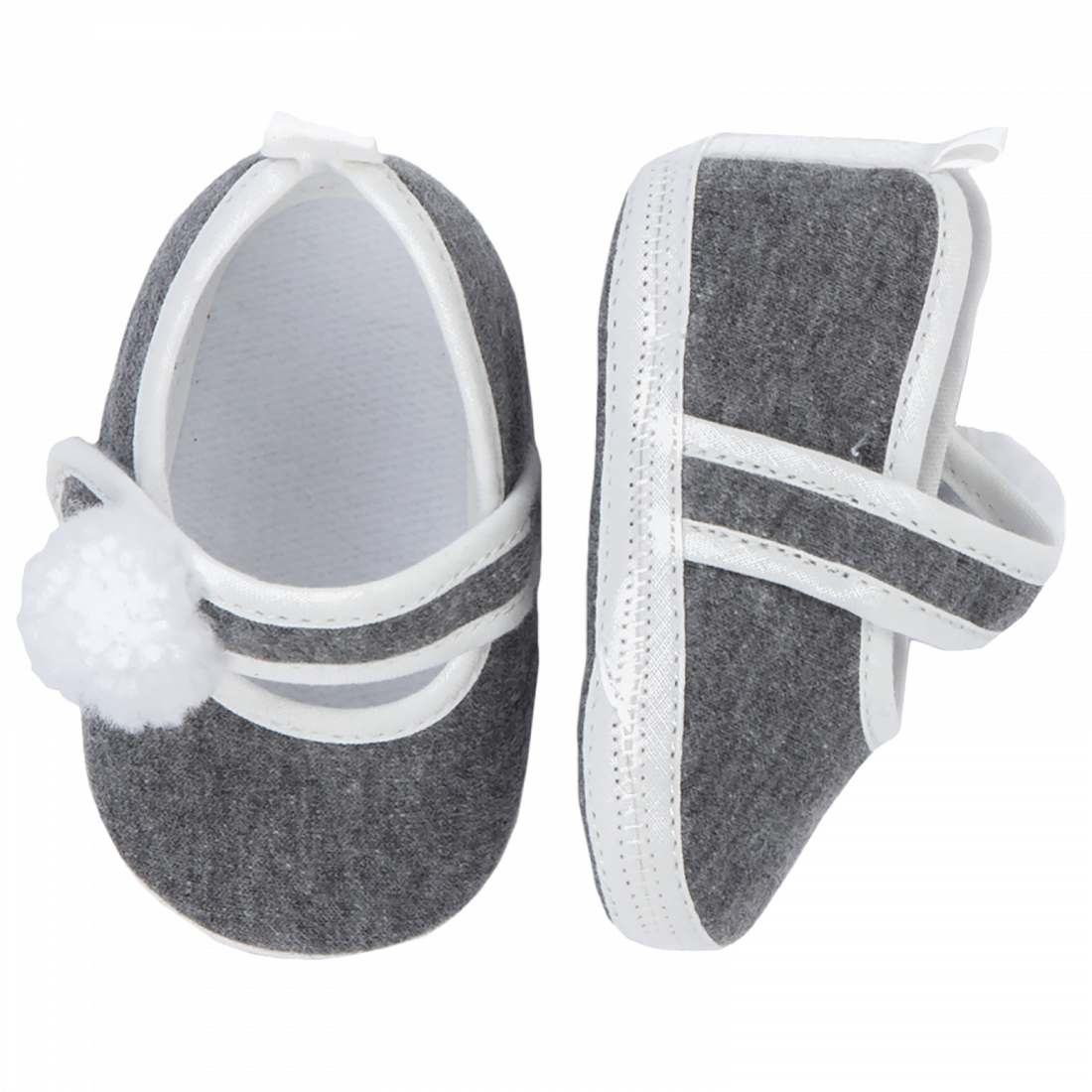 Grey Ballet Shoes In Cotton With Pom-pom - Slip-on Shoe (1100x1100), Png Download