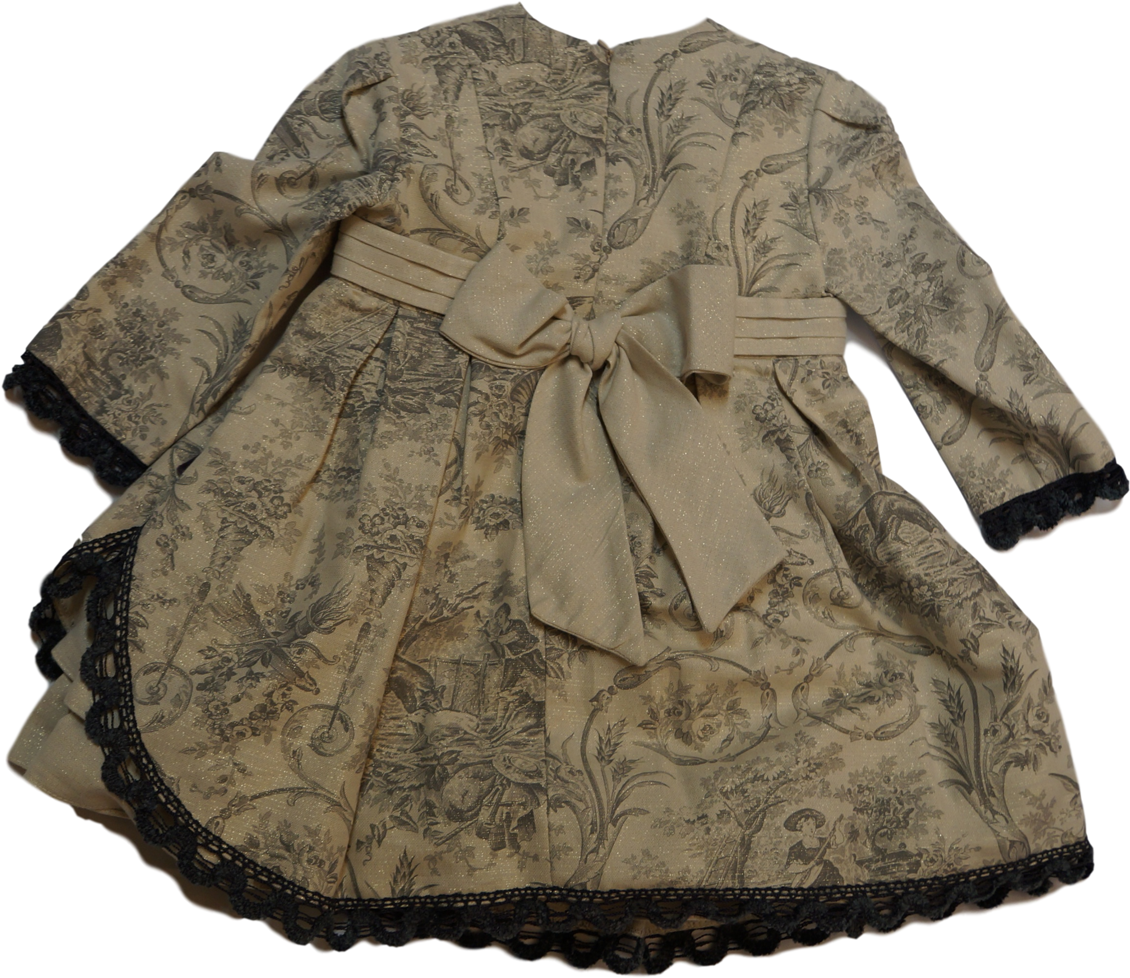Miranda Beige & Grey Dress With Vintage Pattern - Ruffle (3553x2360), Png Download