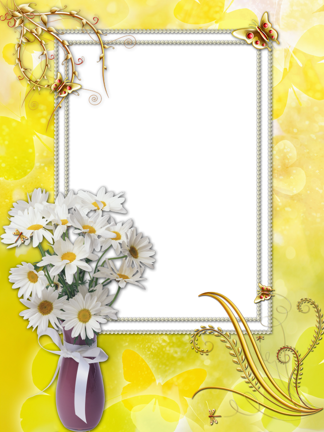 Moldura Para Fotos De Flores - Moldura Amarela Flores (652x870), Png Download