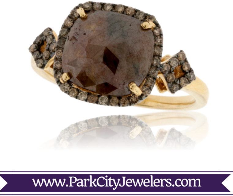 Rough Brown Diamond And Brown Accent Diamond Ring - Engagement Ring Colored Stone Gold (760x760), Png Download
